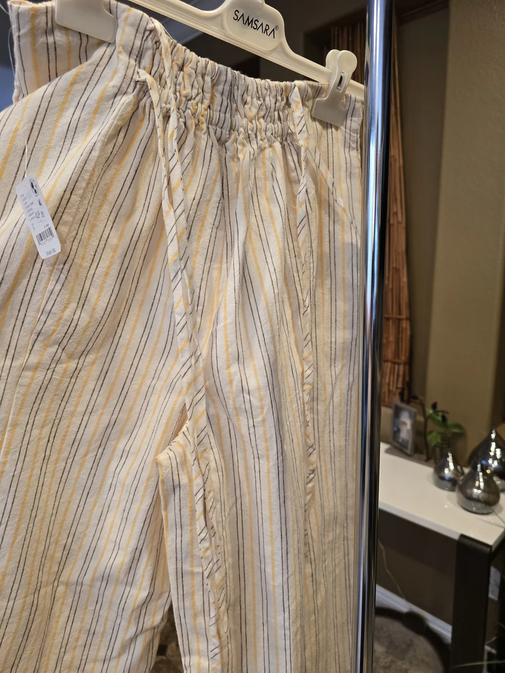 Free People, NWT, Striped Elastic-Waist Barrel Pants - Cream/Blue, Size S